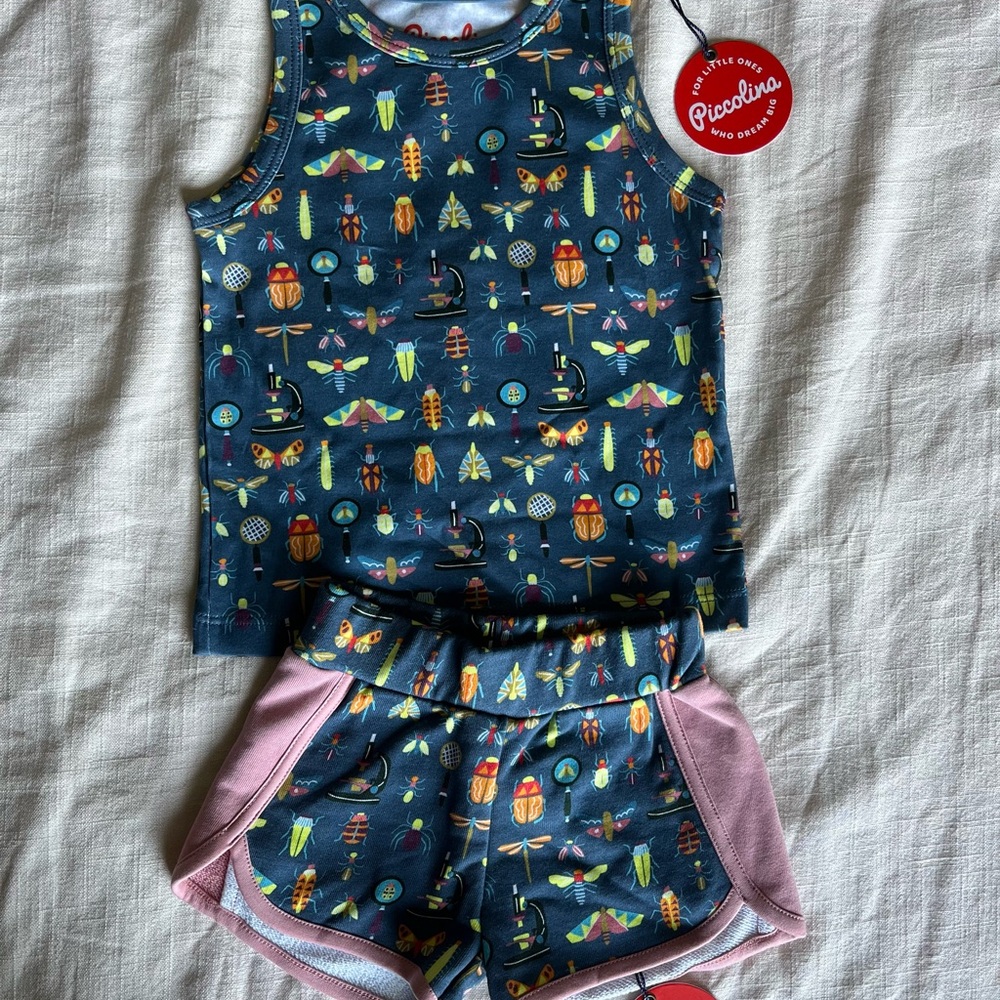 Kids Insect Print Matching Set - Blue and Pink